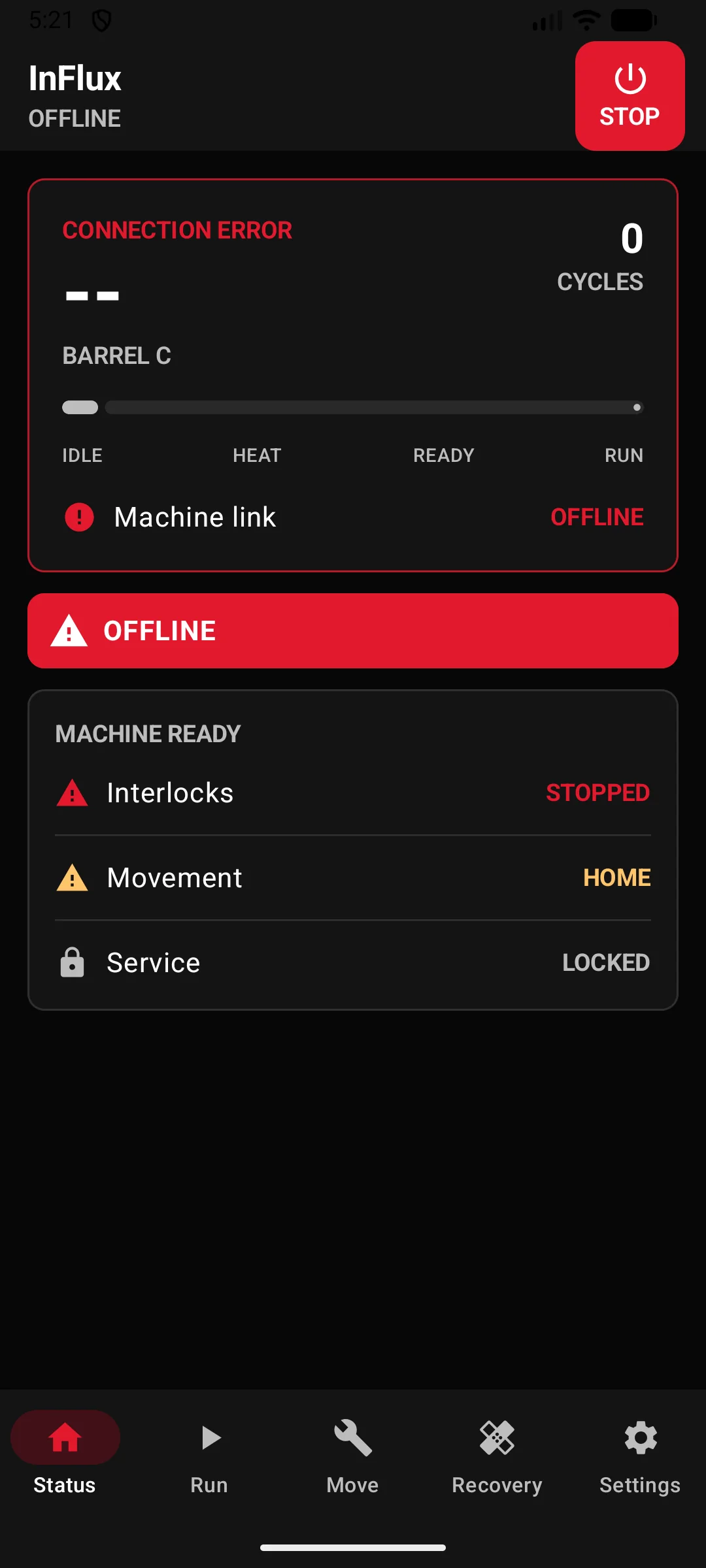 InFlux Operator dashboard screen