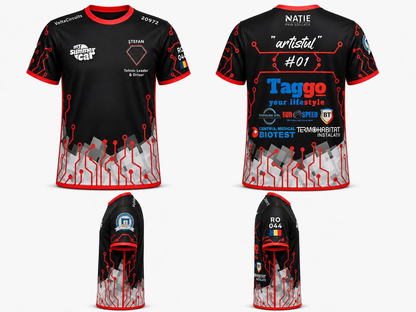 Volta Circuits team uniform render showing sponsor placement areas
